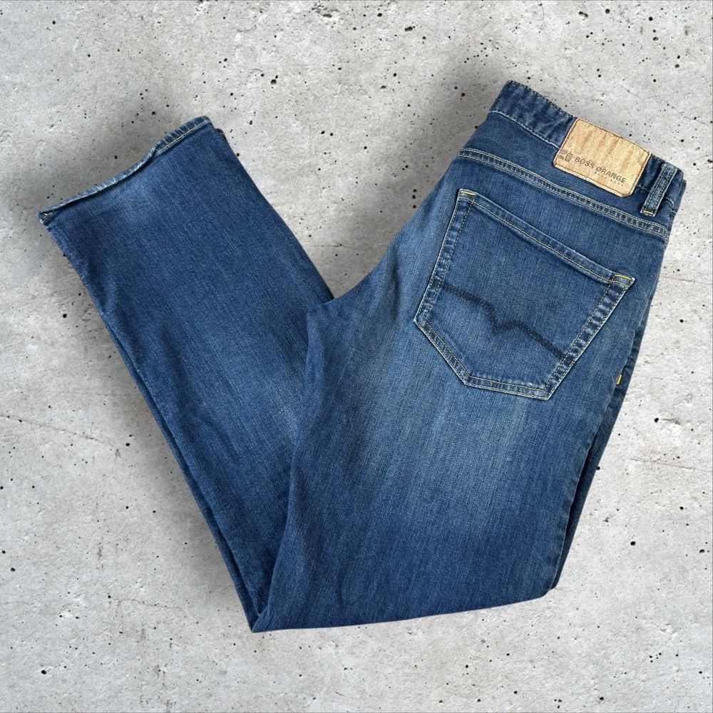 Hugo Boss‎ Mens Jeans 36x32 Blue Regular Straight Fit Orange 25 Denim